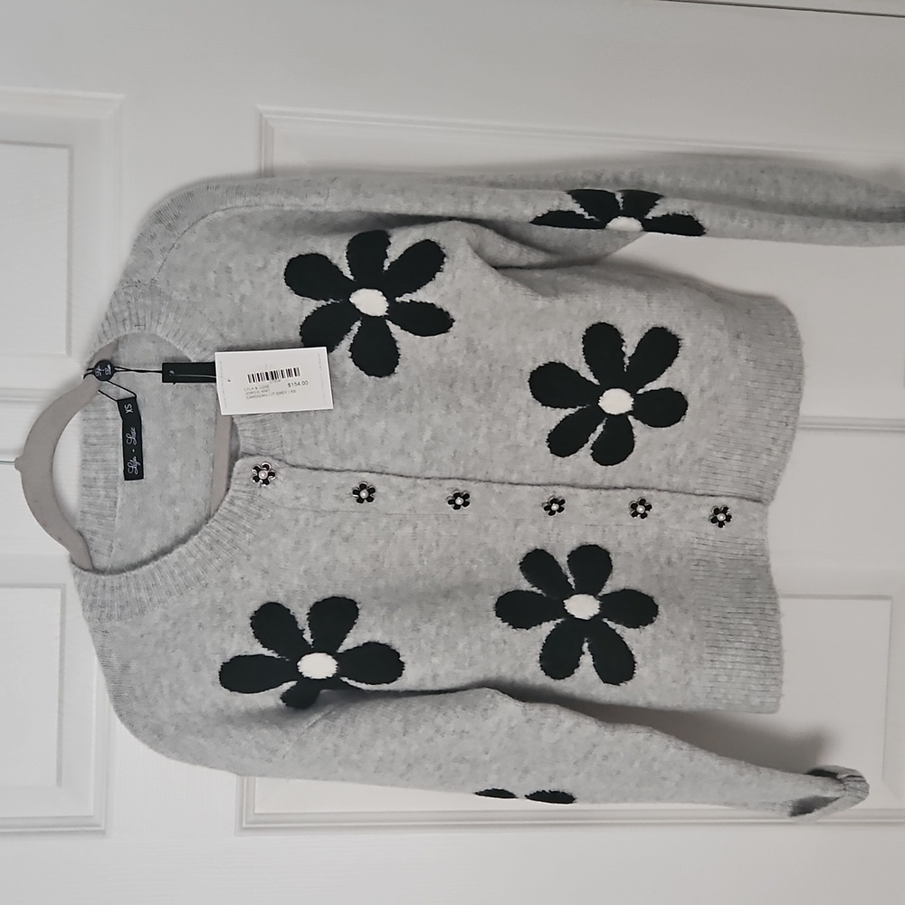 Gray and Black Floral Sweater